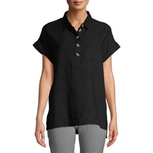 Time and Tru Women's Short Sleeve Button front Tunic Front Pocket BLACK XL NEW